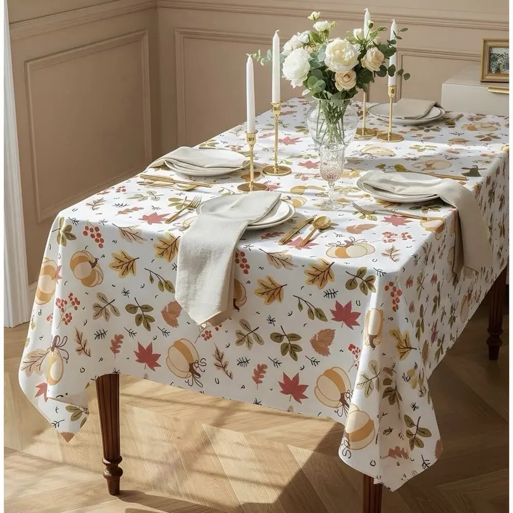 Fall Table Cloth Rectangle Maple Leaf Printed Waterproof - 60” x 102”